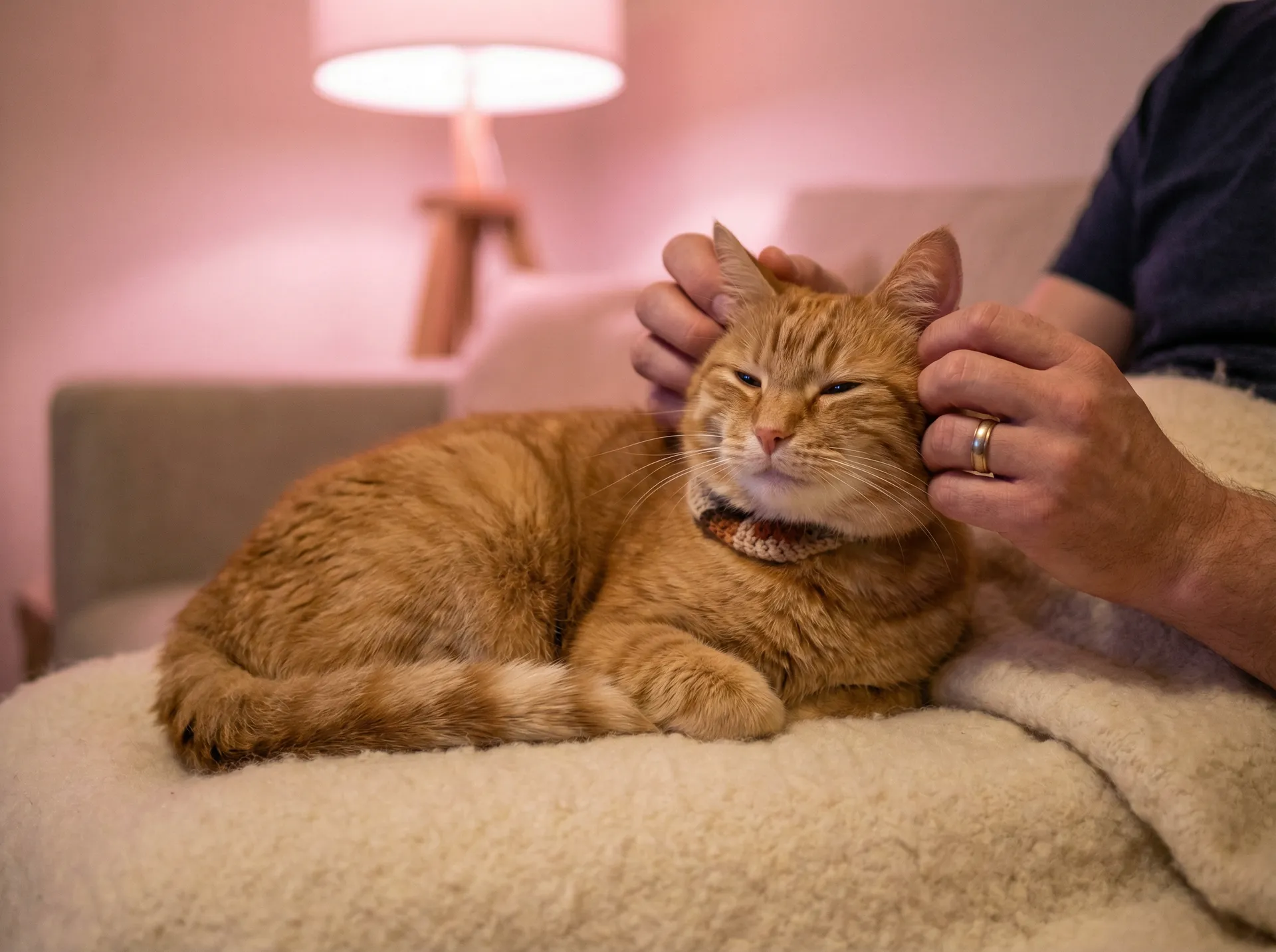 猫咪被温柔抚摸的幸福时刻 - 晚上真空在小区散步被发现