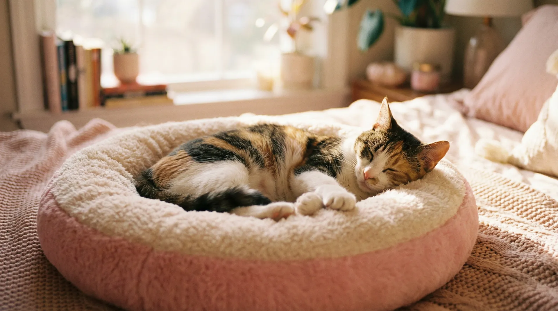 三花猫安静入睡 - 晚上真空在小区散步被发现